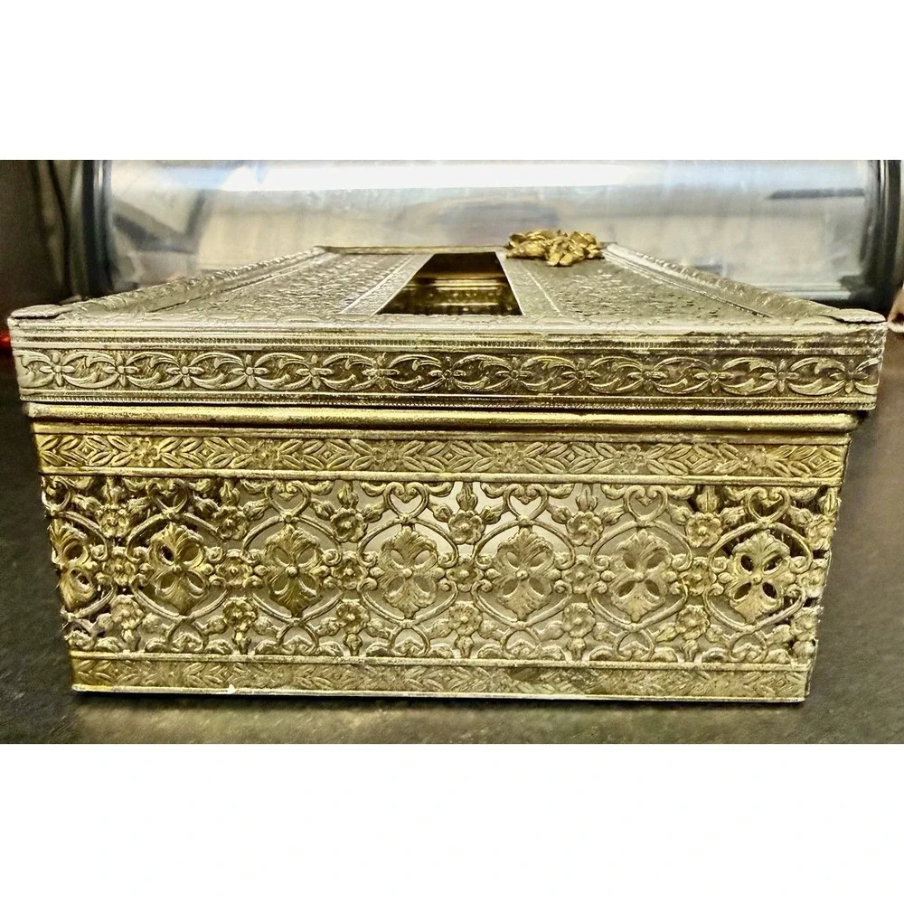 Vintage ORMOLU Gold Plated ROSES Tissue Holder